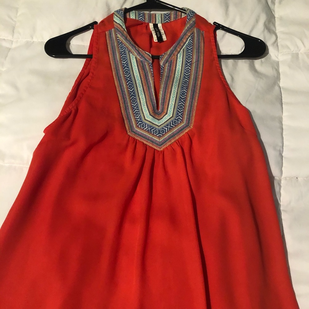 Coral dress shirt with detailed neckline